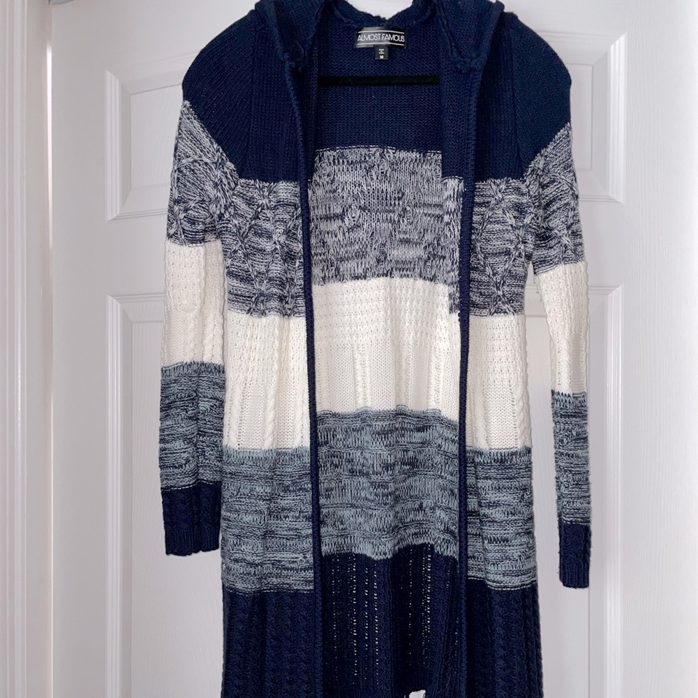 Warm Blue and Gray hooded cardigan